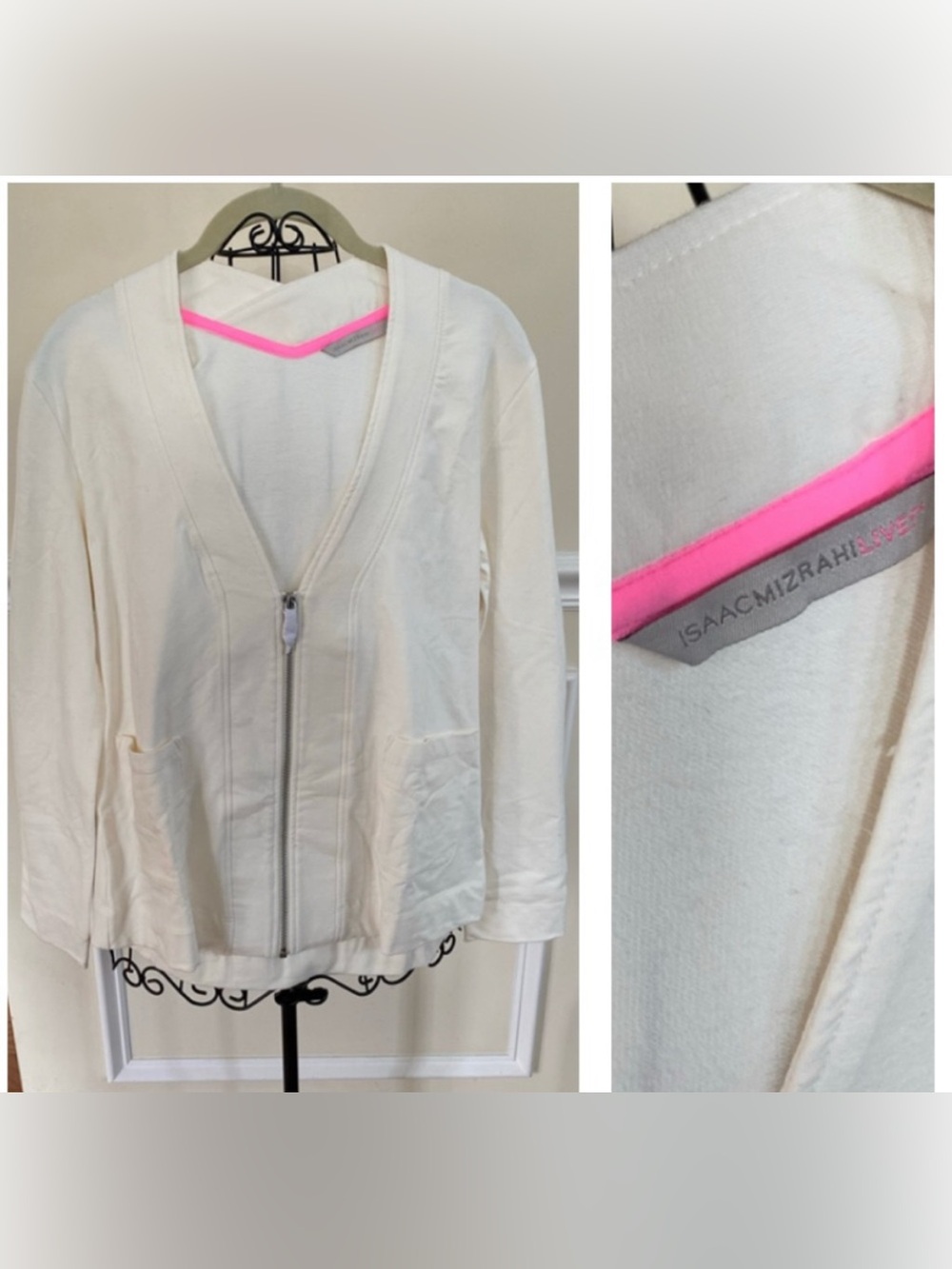 NWOT Isaac Mizrahi Live Front Zip Stretch Cotton Cardigan